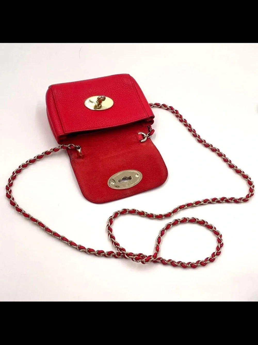 Mulberry Red Pebbled Leather Mini Crossbody with Chain Strap